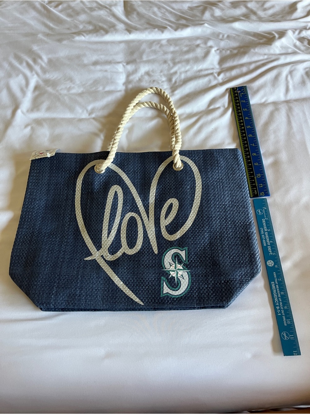 Seattle Mariners Blue Woven Straw Small Love Rope Tote Bag โพ๏ธ - Picture 8 of 15